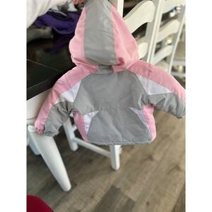 Kids Pink Gray Winter Ski Jacket Hooded Insulated Warm Snow Coat